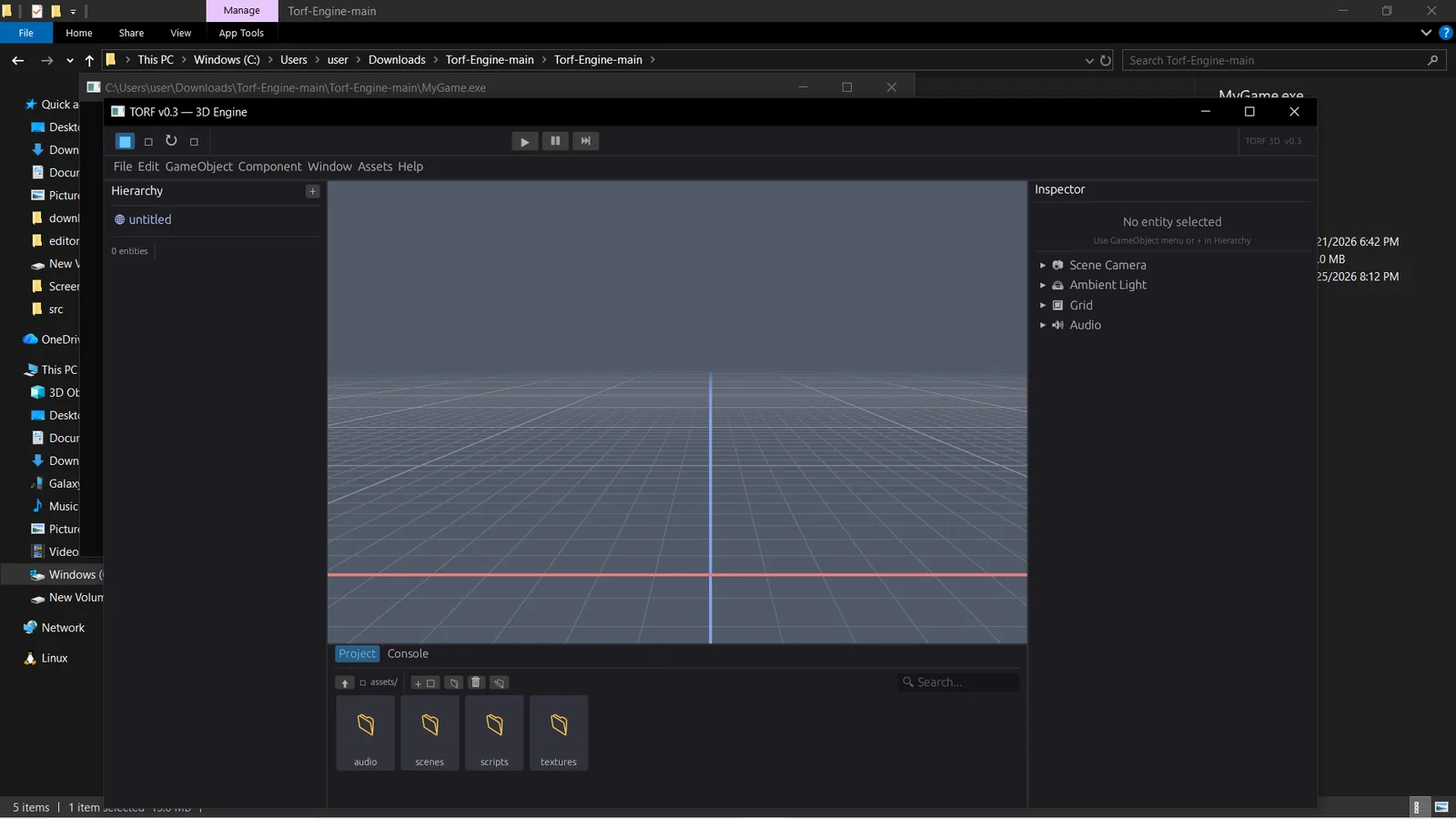 TORF 3D editor workspace with a 3D viewport and tool panels.